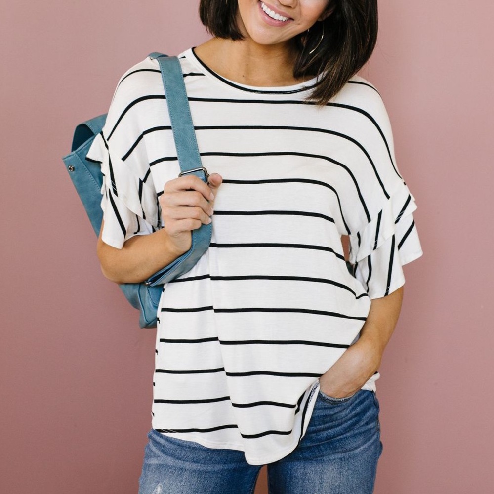 Twice as Nice Striped Ruffle Top in Denim - Picture 10 of 10